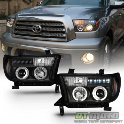 For Blk 2007-2013 Toyota Tundra 08-17 Sequoia LED DRL Projector Headlights Lamp - Image 1 of 4