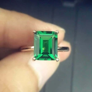 Natural 4Ct  Emerald Cut Emerald Ring 14K Yellow Gold Plated Ring for man/woman - Picture 1 of 3