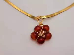 Natural Handmade Crystal Choker Necklace Gold Wire Wrapped Carnelian - Picture 1 of 7