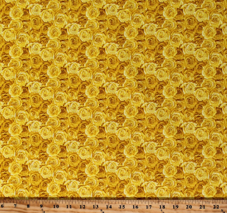 棉黄玫瑰花卉花卉花园织物印花 D387.13 — 第 1/1 张图片