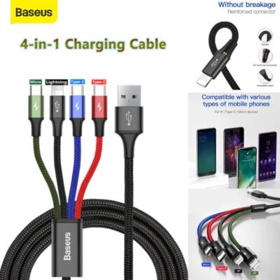 4 - 1 Multi USB Charging Cable Fast Charger Cord For iPhone/Type C/Micro USB UK - Image 1 of 4