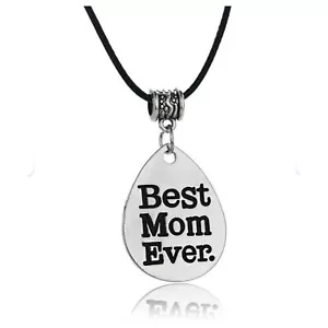 NEW Best Mom Ever Necklace Silver Teardrop Pendant with Slider on Black Cord - Picture 1 of 3