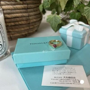 TIFFANY&Co. Ring Lived Friendship Pink Trimarine K18 Yellow Gold Size US 5.5 - Picture 1 of 5