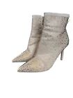Carvela Lovebird Crystal-Embellished Heeled Woven Ankle Boots Women?S Size 7.5