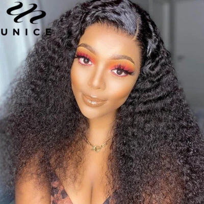 UNice Wig Malaysian Curly 13x4 Lace Front Human Hair Wigs for Black Women 18" US - Image 1 of 4