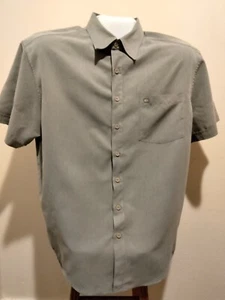 Point Zero Men's Lg Button Up Satiny Shirt Grey Sewn Pinstripes Embroidered Logo - Picture 1 of 15