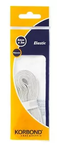 KORBOND 6mm x 3m WHITE Flat Woven Sewing Elastic Polyester Durable Repair 110370 - Picture 1 of 1