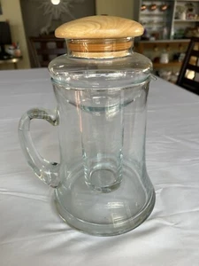 Baker Hart & Stuart Blown Glass Wine Decanter Pitcher Ice Insert Teak Lid MCM - Picture 1 of 11