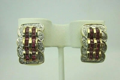 New 14K Yellow Gold Ruby and Diamond Earrings 2.60 CT TW - Image 1 of 4