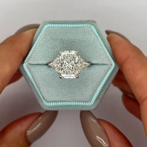 Engagement Diamond Ring Lab Grown Radiant 3.75 Ct IGI Certified 18k White Gold - Picture 1 of 12