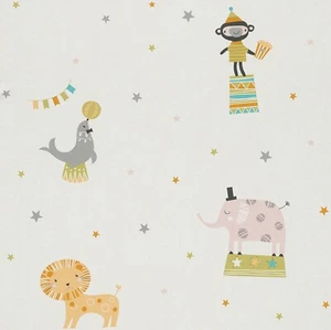 Papel pintado rápido Bambino 245011 animales de circo mono elefante blanco verde amarillo - Imagen 1 de 3
