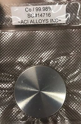Cobalt sputter target, 99.98% pure, 2" diameter x 0.125" thick - Image 1 of 2