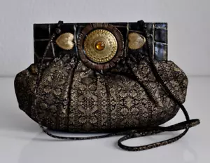 Braccialini borsetta elegante da sera pelle fantasia oro nero vintage - Foto 1 di 18