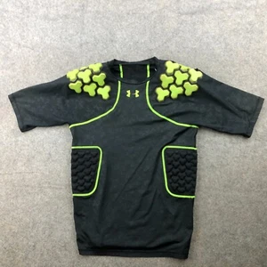 Under Armour Shirt Boys Large Black Green Logo Short Sleeve Padded Youth * - Picture 1 of 16