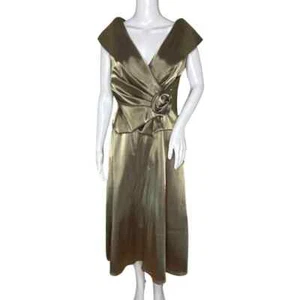 Cachet Dress Womens 4 Gold Satin Gown Rosette Evening Wear Formal Wedding Party - Picture 1 of 10