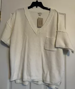 NWT Sundance Catalog White Knit Short Sleeve “ Much Loved Sweater” Size XL $108 - Picture 1 of 6