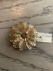 Vintage Lieba USA Rhinestone Scarf Clip Gold Tone Textured Dress Blouse Clip - Picture 1 of 4