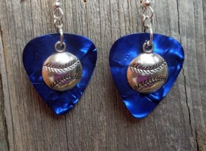 Baseball Charm Guitar Pick Earrings - Pick Your Color - Picture 1 of 12