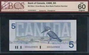 1986 Bank of Canada $5 - EOH Changeover - BC-56a-i. BCS UNC 60, original - Picture 1 of 2