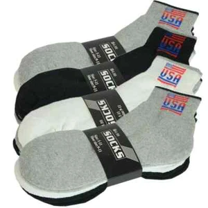 12 Pairs Mens Ankle Quarter Athletic Crew Work USA Sports Socks Cotton Size 9-13 - Picture 1 of 6