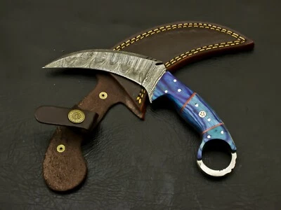 Hermoso cuchillo Karambit hecho a mano personalizado de acero Damasco con hueso y cuerno Foto 1 de 4