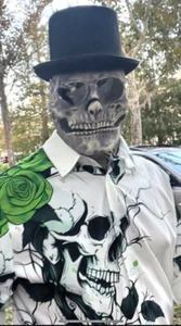 MENS SKELETON / SKULL FANCY DRESS OUTFIT - SHIRT, MASK & HAT- BIRTHDAY HALLOWEEN - Picture 1 of 5