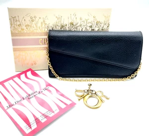 Auth Christian Dior Diorissimo GD Leather Black Chain Longwallet W/Box NS040897 - Picture 1 of 20