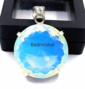 88 Ct Ethiopia Fire White Opal Round Shape Pendant With Sliver Chain Free 4JUH - Picture 1 of 8