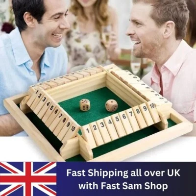 4 Players Shut The Box Wooden Traditional Pub Dice Family Kids Childrens Game UK - Image 1 of 4