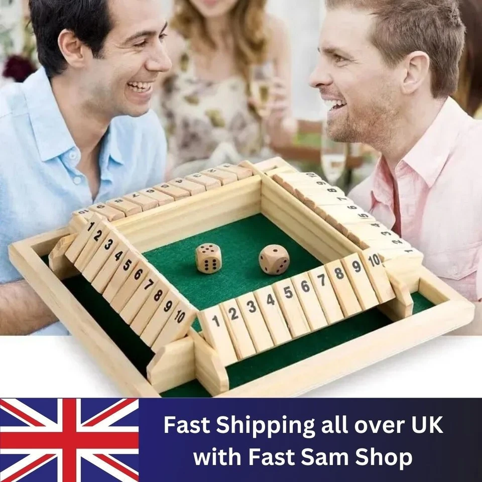 4 Players Shut The Box Wooden Traditional Pub Dice Family Kids Childrens Game UK - Image 1 of 4