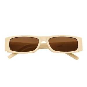 MONTERREY - Thick Frame 90s Style Small Rectangle Sunglasses Cream Brown Lens - Picture 1 of 8