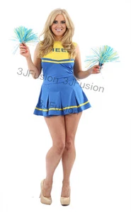 Ladies Cheerleader Outfit & Pom-Poms Fancy Dress Costume Hen Party FREE POST (AC - Picture 1 of 6