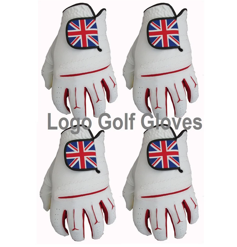 LOGO GOLF 4 Golfhandschuhe Cabretta Leder Handfläche Union Jack Logo 5 Größen Small Medium Large