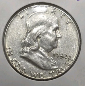 1954 Franklin Half Dollar 90% Silver Circulated Coin - Picture 1 of 5