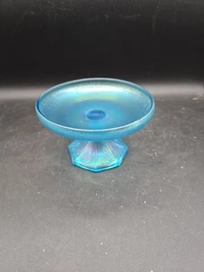 Northwood Glass Co Tree of Life Stretch Glass Small Compote Iridescent Blue - Picture 1 of 12