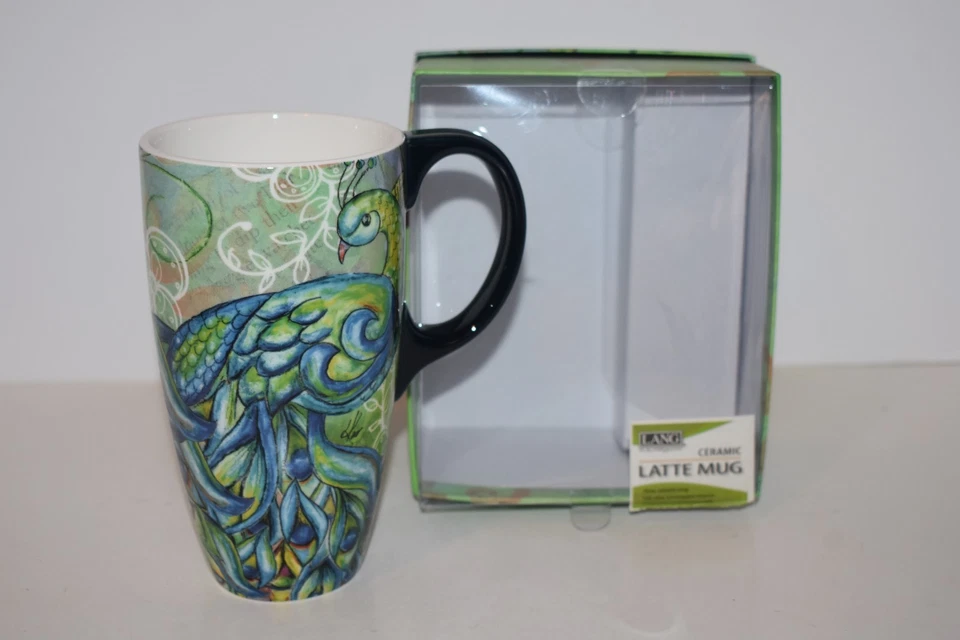 NEW IN BOX LANG PRETTY PEACOCK 18oz. CERAMIC LATTE MUG - GIFT BOX - Image 1 of 4