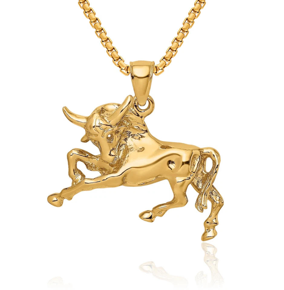 Collar de calavera con cabeza de toro de búfalo de oro amarillo macizo de 14K Foto 1 de 1