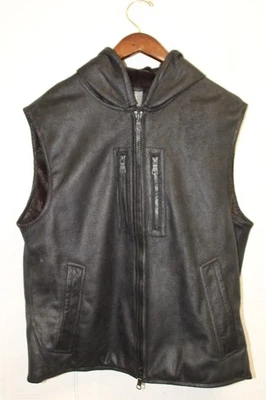 A/X Armani Exchange Mens Size Medium Black Hooded Zip Motorcycle Biker Vest - Image 1 of 4