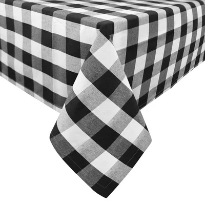 Mantel lavable de cuadros escoceses en blanco y negro de 60 x 104 pulgadas - Image 1 of 4
