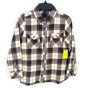 Volcom Getting Rad Plaid Flannel Shirt Girls Size Small 7 8 Brown Gold - Picture 1 of 6