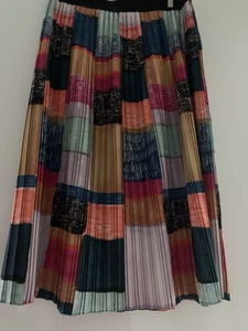 Gorman Pleated Skirt Size 10 Patchwork Rainbow “Line Up” Recycled PET Fabric - Picture 1 of 8
