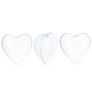 Set of 3 Clear Plastic Hearts Ornaments 2.45 Inches (62 mm) - Picture 1 of 5