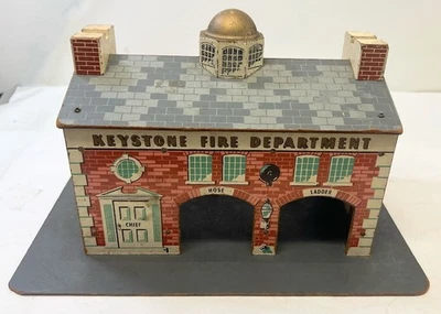 Vintage Keystone Toys Keystone Fire Department Playset Engine House 16" x 9" x 8 - Image 1 of 4