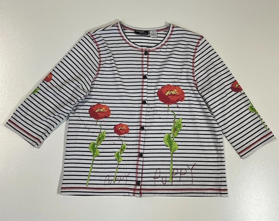 Cárdigan ligero floral onque vintage PL a rayas arte amapola cottagecore Y2K Foto 1 de 4
