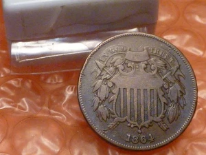 1864 Two Cent Piece Coin Large Motto #2B - Picture 1 of 2