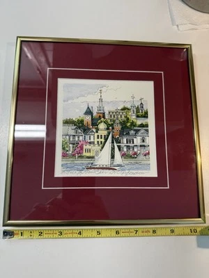 JANET FRANCOEUR Nuevo Berna Carolina del Norte FIRMADO Enmarcado y Estampado Mate Velero Foto 1 de 4