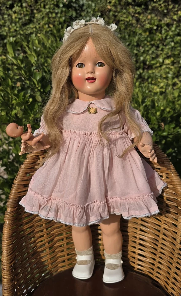 Boneca Raynal Vintage Colecionável Rara Francesa Rhodoid 1945 19 polegadas (48cm) - Imagem 1 de 4