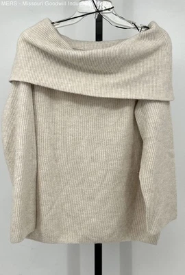 H & M женщин бежевый твердого с открытыми плечами вязаный свитер размер S уютный стильный - Изображение 1 из 4