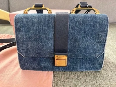 MIU MIU Madras Denim Shoulder Bag 8.2*5.3*3.1 inch - Image 1 of 4