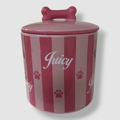 Tarro contenedor de golosinas Juicy Couture rosa a rayas para perro gato mascota Foto 1 de 4